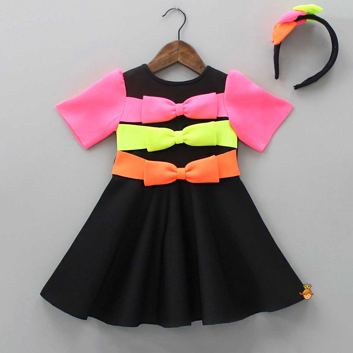 Pre Order: Multicolour Bow Scuba Dress With Matching Hairband