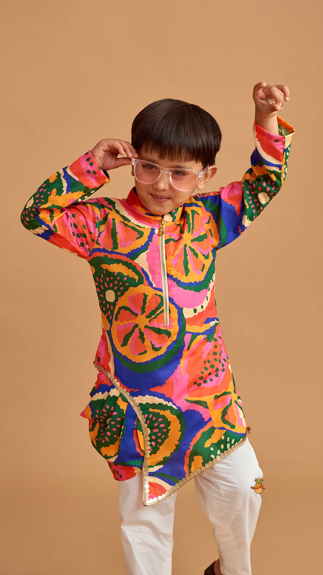 Pre Order: Pleated Stylish Hem Multicolour Kurta And Pyjama