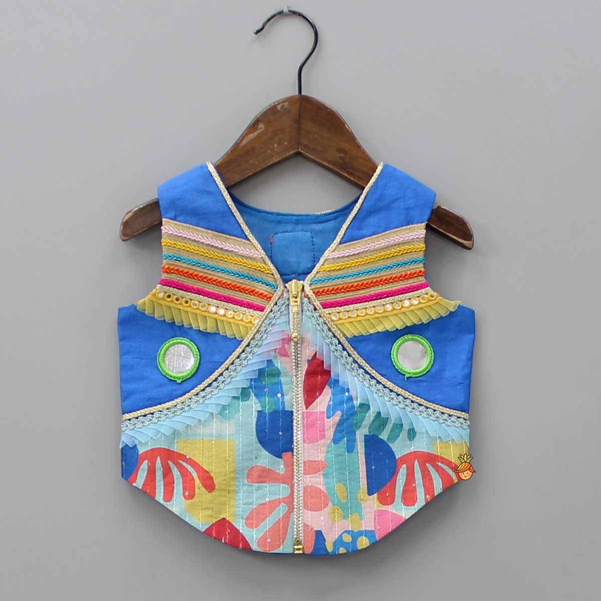 Pre Order: Multicolour Faux Mirror Work Printed Top And Palazzo With Hair Band