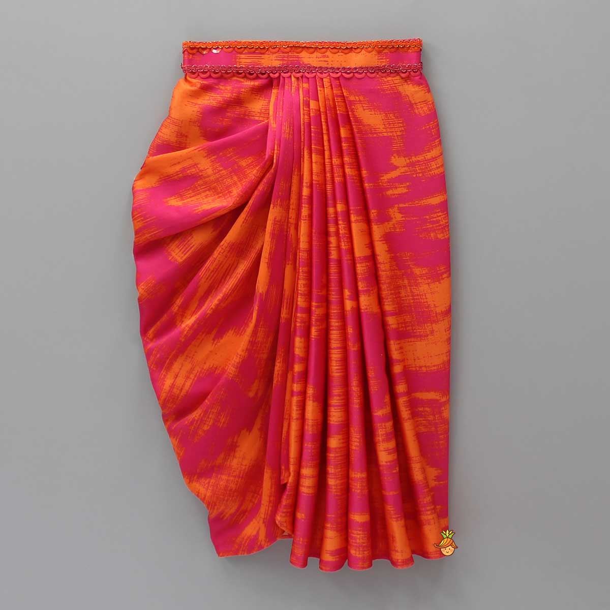 Pre Order: Dual-Colour Top And Stylish Dhoti Skirt With Matching Cape And Hairband
