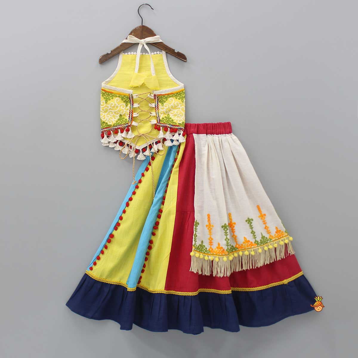 Thread Embroidered Halter Neck Top With Flap Lehenga
