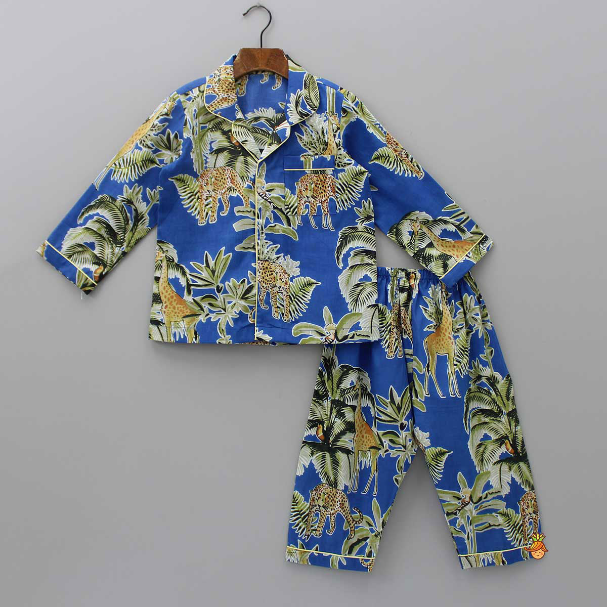 Pre Order: Notched Collar Jungle Theme Printed Sleepwear
