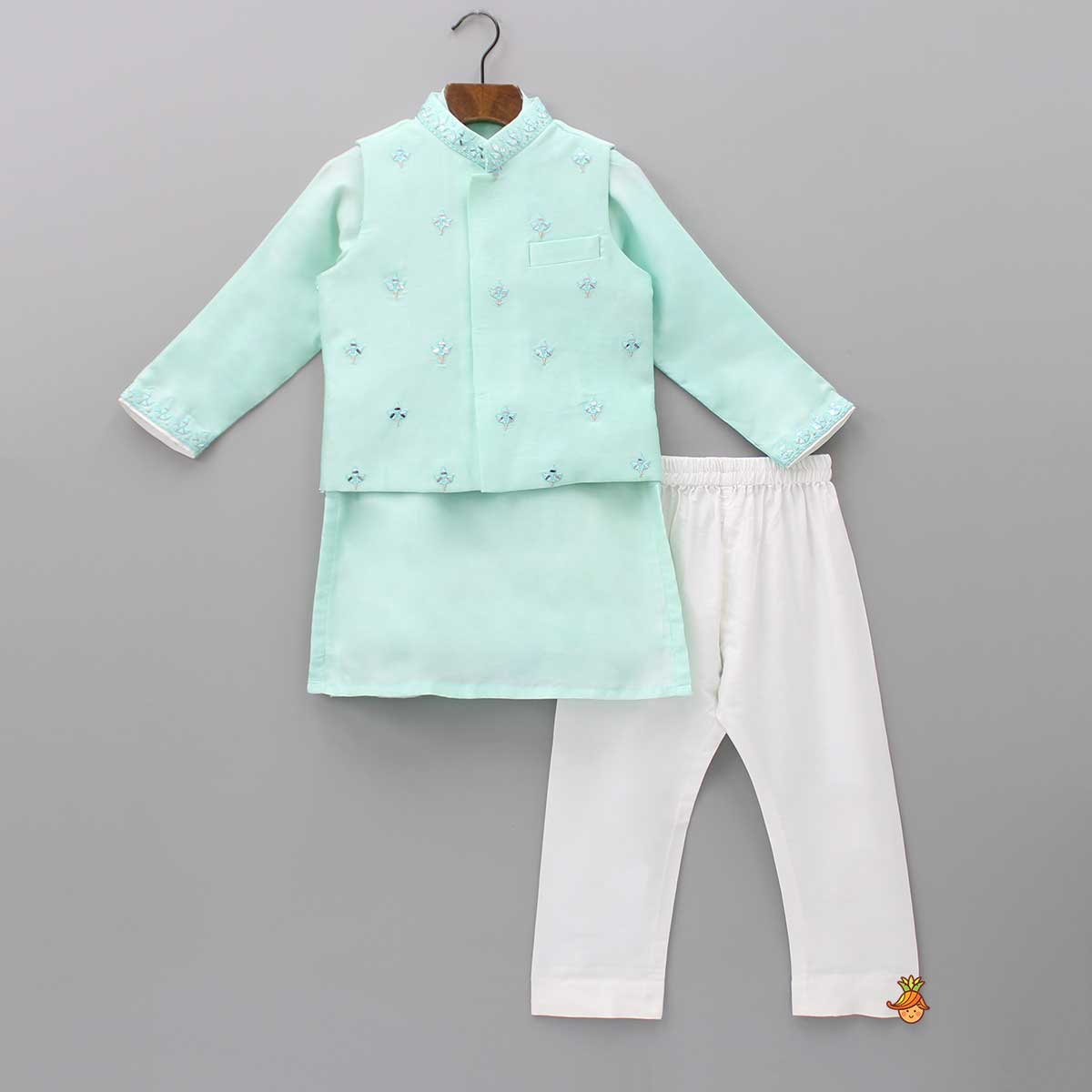 Pre Order: Kurta With Faux Mirror Jacket And Pyjama