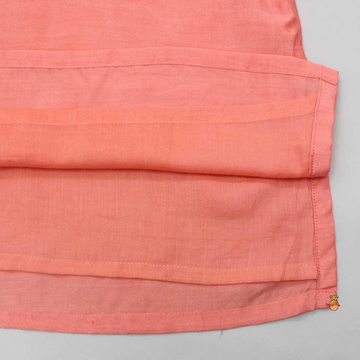 Pre Order: Peach Kurta With Multicolour Jacket And Off-White Pyjama