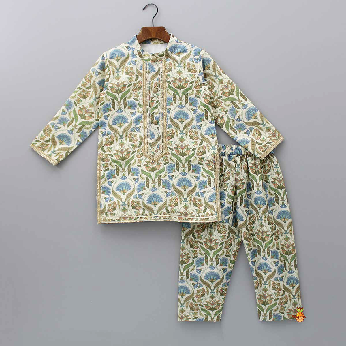 Pre Order: Floral Printed Multicolour Kurta With Matching Pyjama