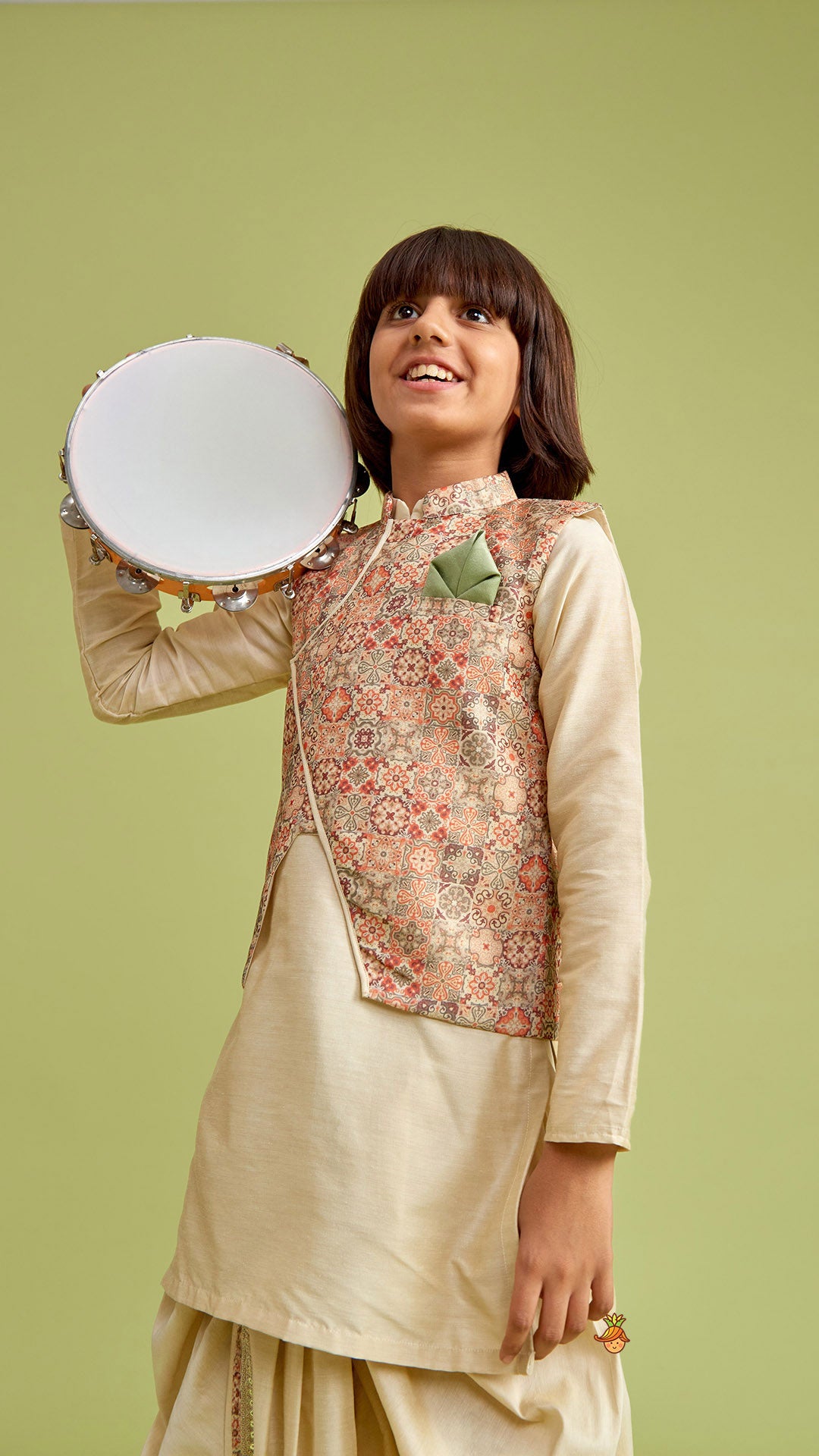 Pre Order: Beige Kurta And Stylish Jacket With Dhoti