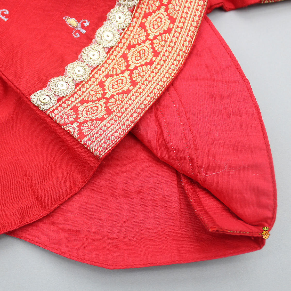 Pre Order: Embroidered Red Top And Brocade Lehenga