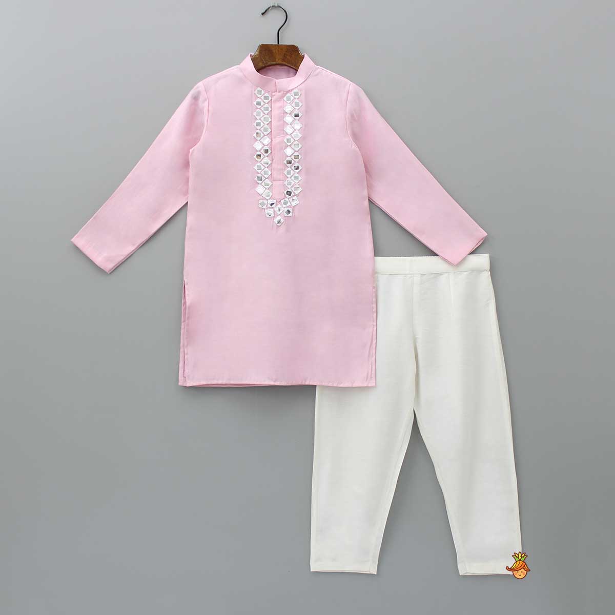 Pre Order: Faux Mirror Work Pink Kurta And Pyjama
