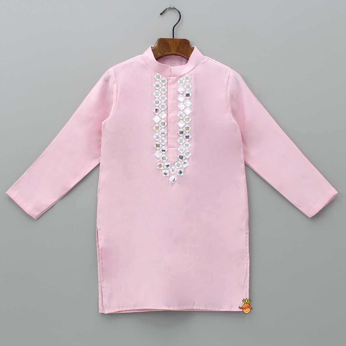 Pre Order: Faux Mirror Work Pink Kurta And Pyjama
