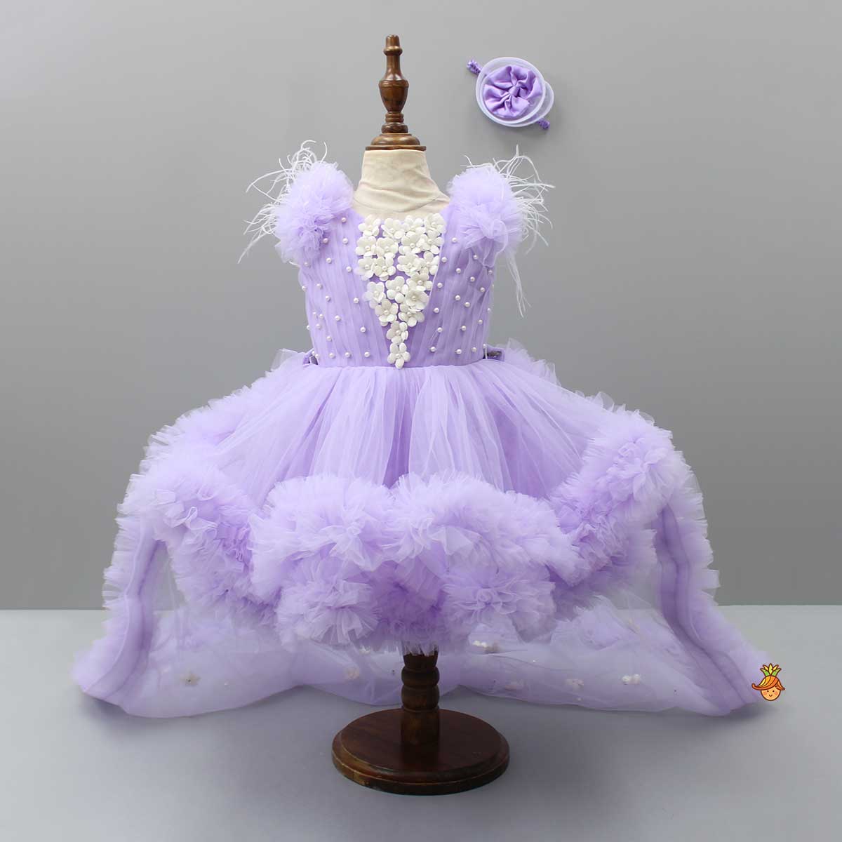 Pre Order: Ruffled Dress With Matching Bow And Swirled Bowie Headband