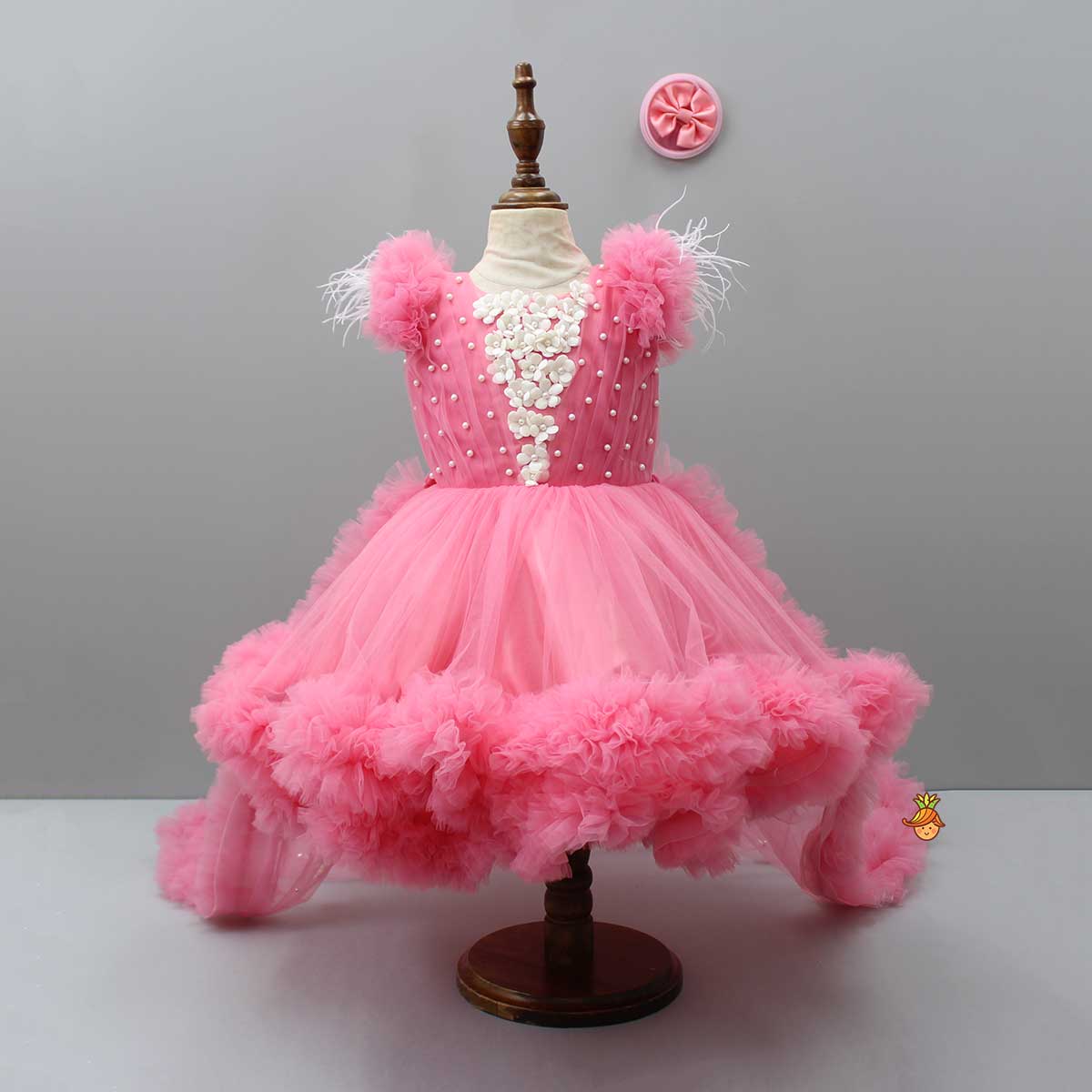 Pre Order: Pink Ruffle Dress With Matching Bow And Hairclip