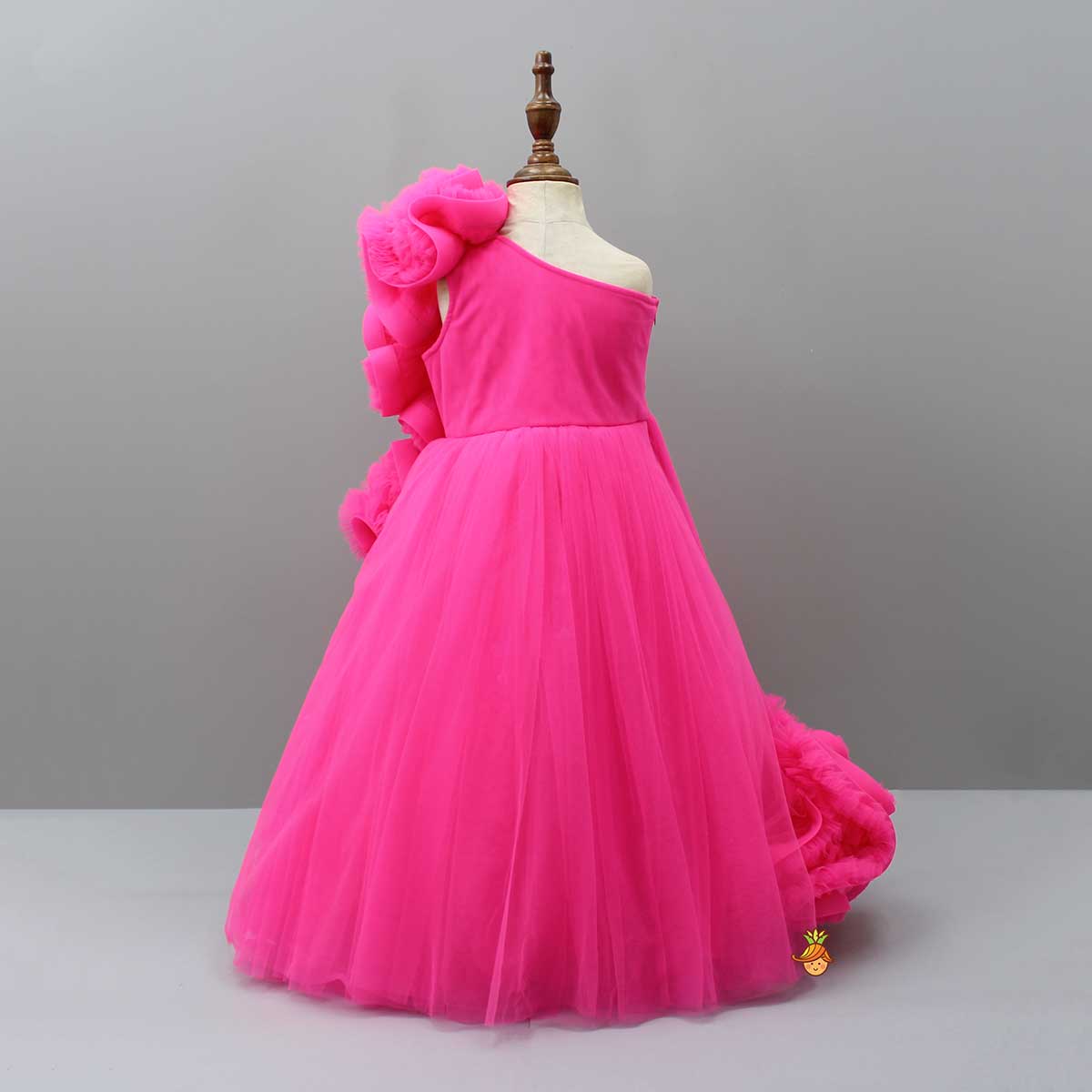 Pre Order: Pink One Shoulder Ruffle Net Gown