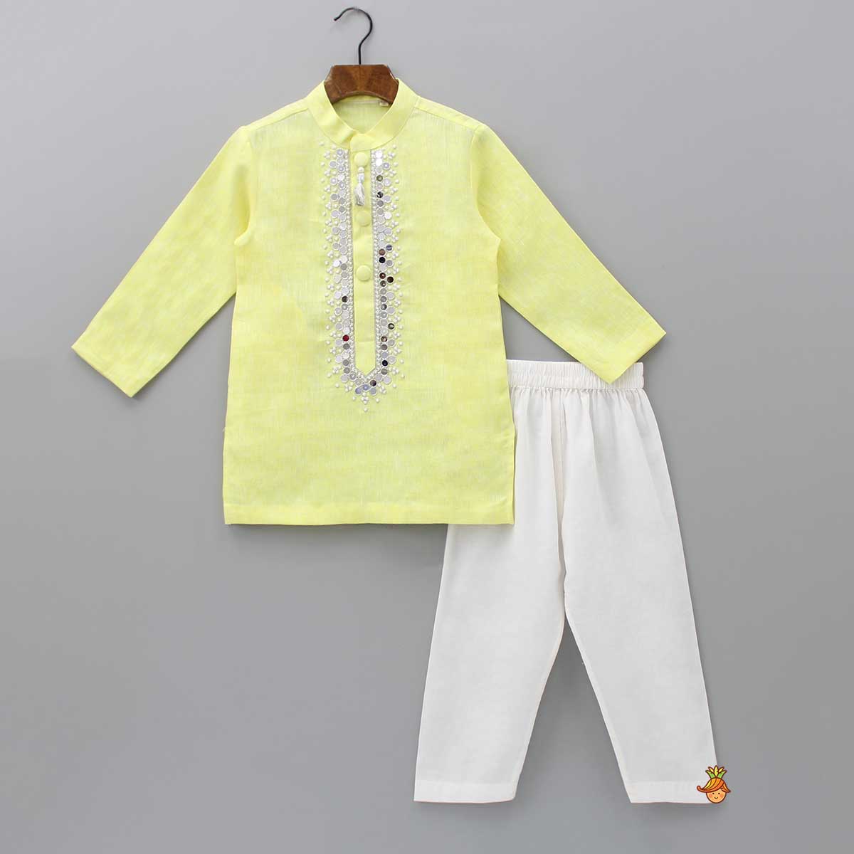 Pre Order: Mirror And Pearl Embroidered Kurta With Pyjama
