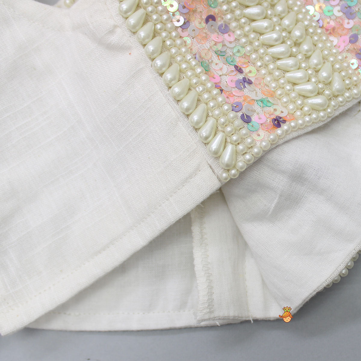 Pre Order: Embroidered Top And Dual Tone Gota Lace Detail Lehenga