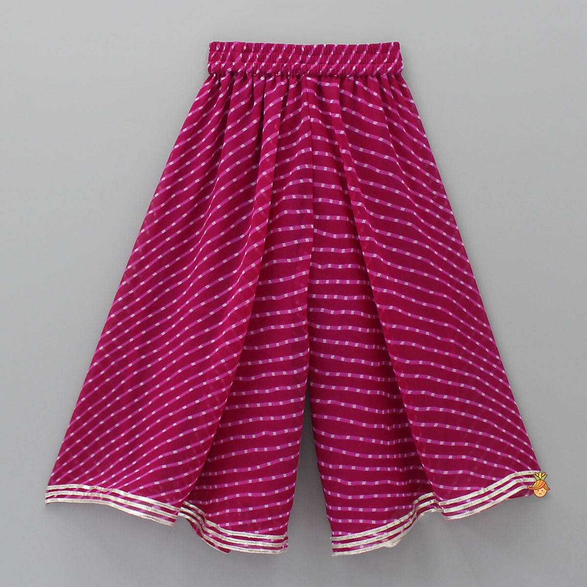 Pre Order: Leheriya Printed Pink Tie-Up Straps Kurti And Flared Palazzo