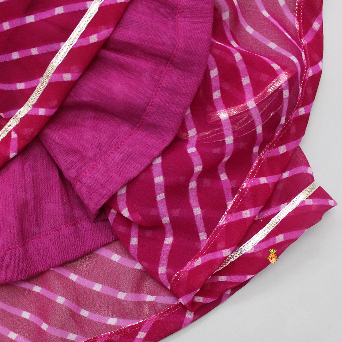Pre Order: Leheriya Printed Pink Tie-Up Straps Kurti And Flared Palazzo
