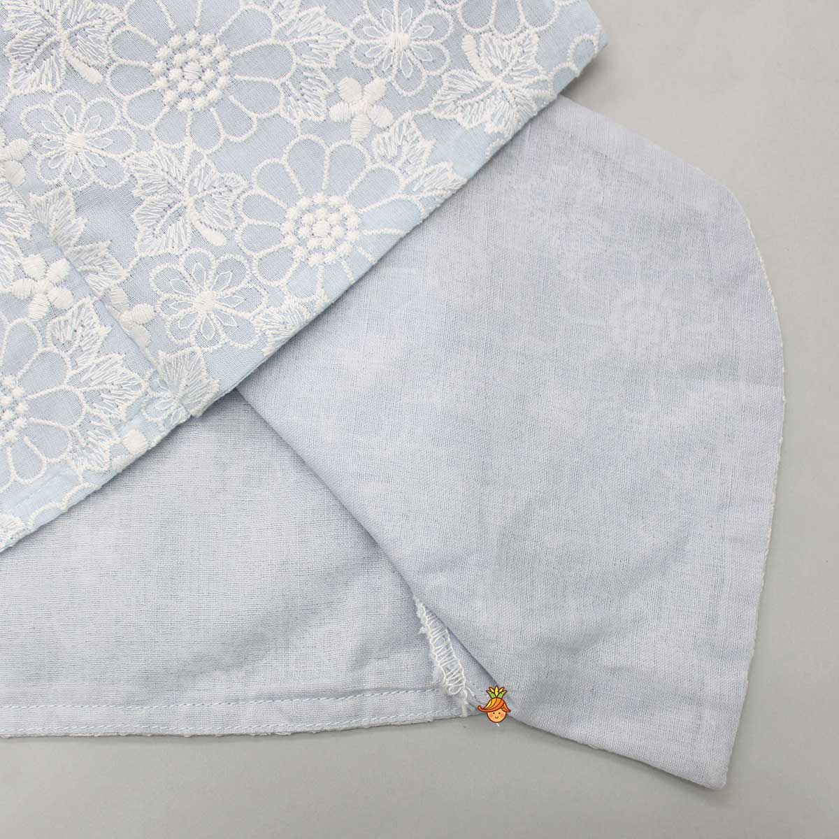 Pre Order: Thread Embroidered Asymmetric Blue Kurta And Dhoti