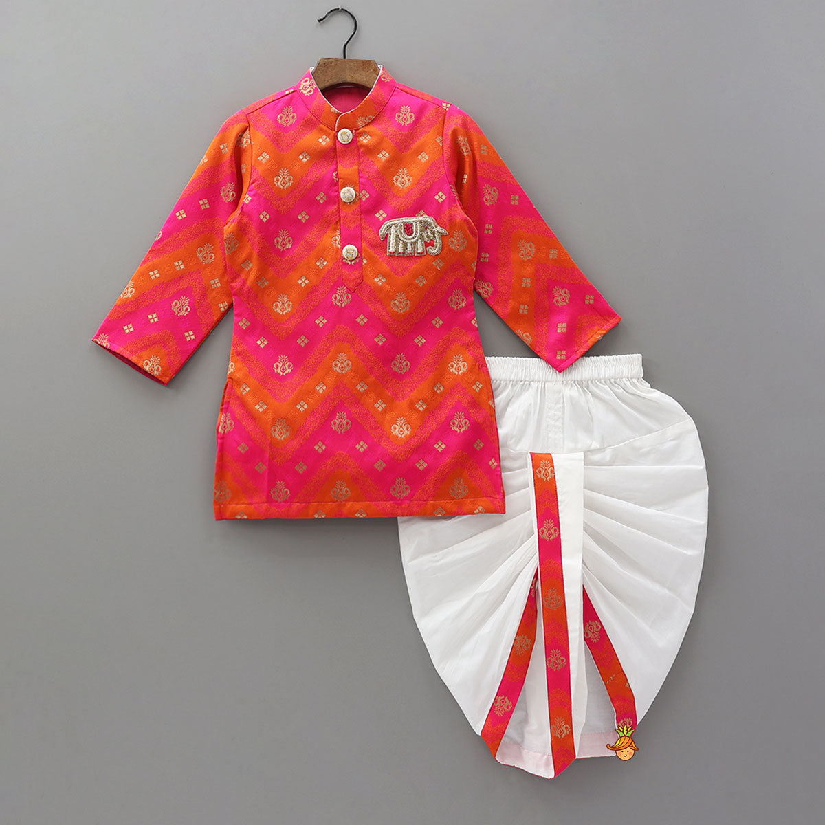 Pre Order: Embroidered Dual Tone Kurta And Dhoti