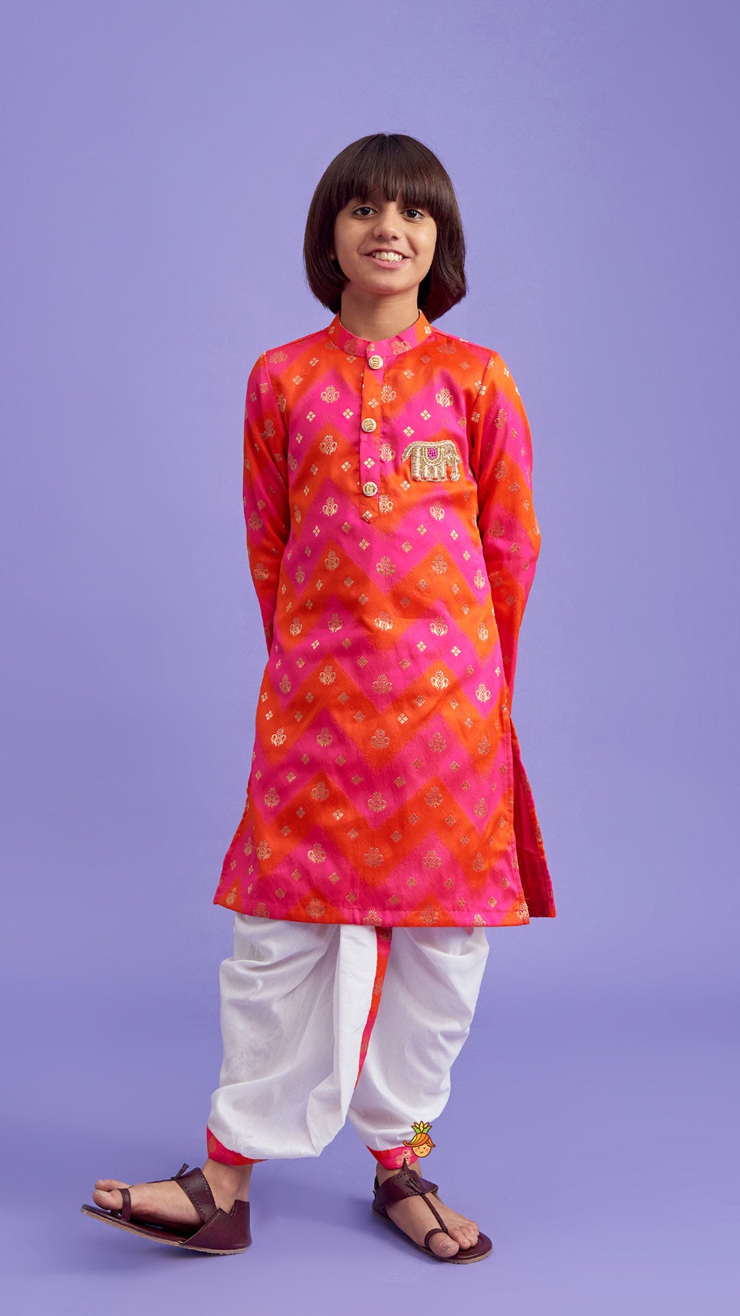 Pre Order: Embroidered Dual Tone Kurta And Dhoti