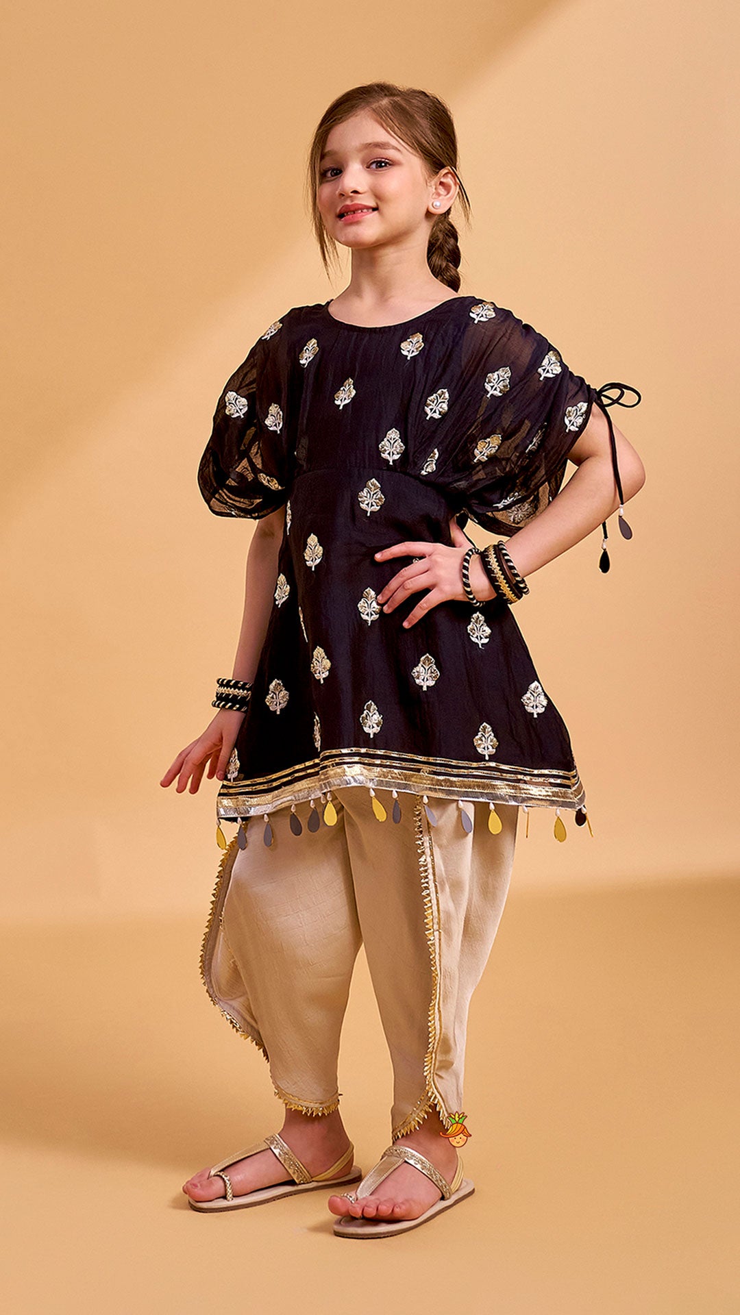 Pre Order: Kaftan Style Embroidered Kurti And Dhoti