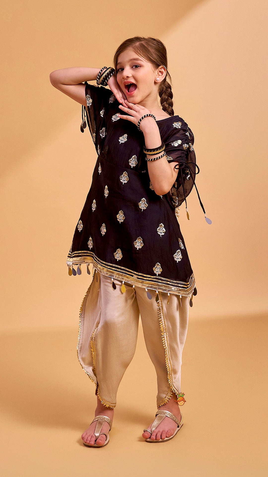 Pre Order: Kaftan Style Embroidered Kurti And Dhoti