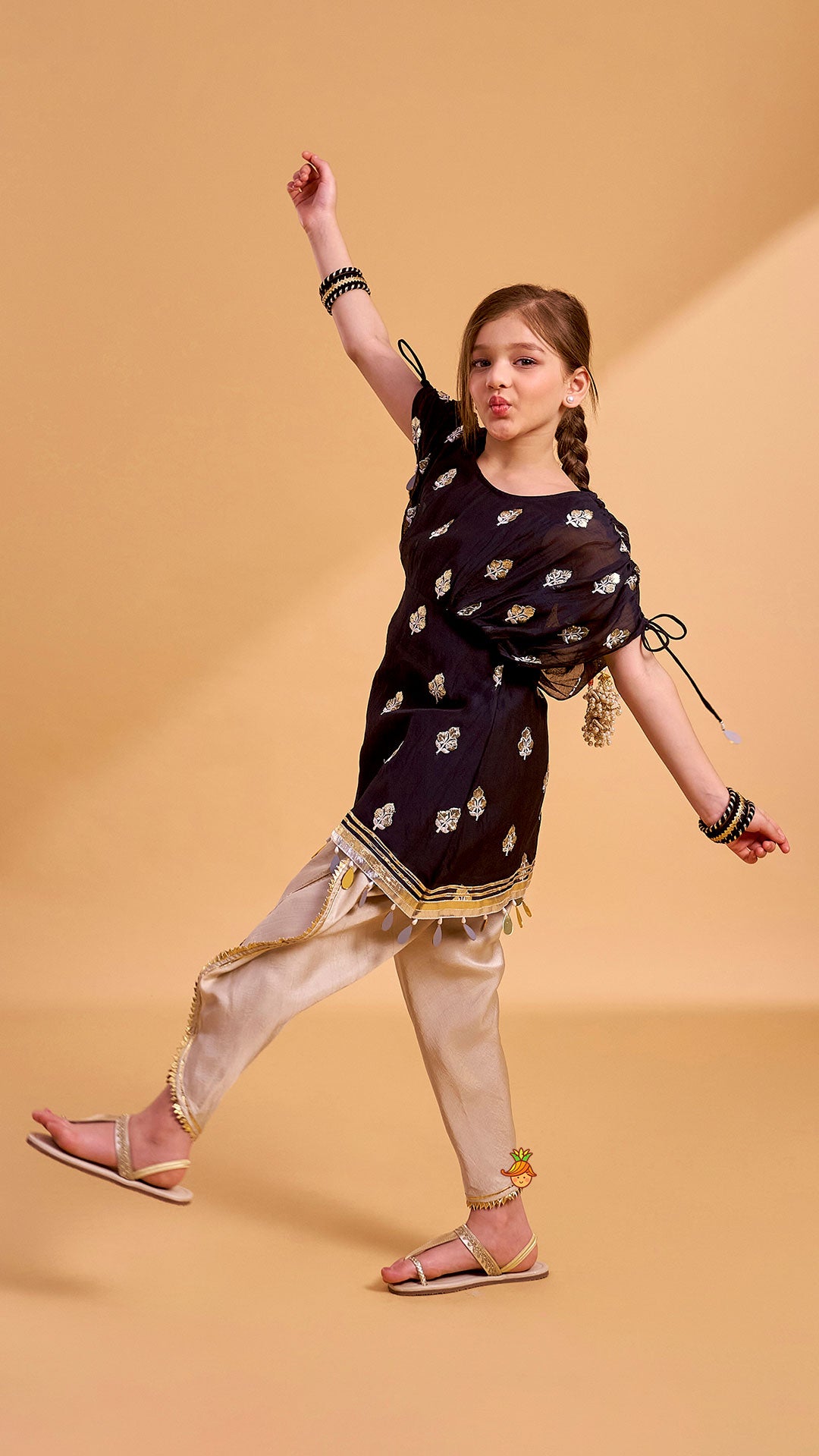 Pre Order: Kaftan Style Embroidered Kurti And Dhoti