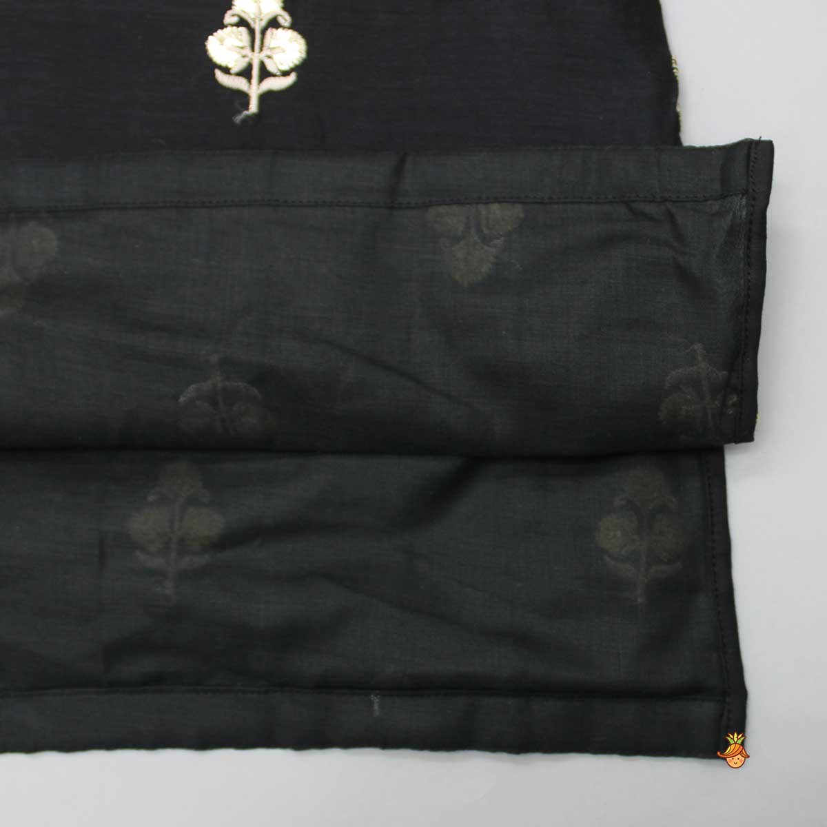 Pre Order: Embroidered Black Kurta And Beige Dhoti