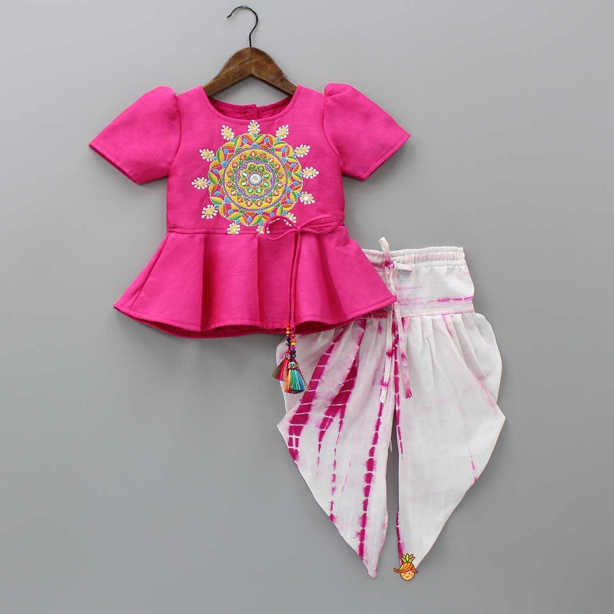 Pre Order: Embroidered Top With Tie And Dye Dhoti