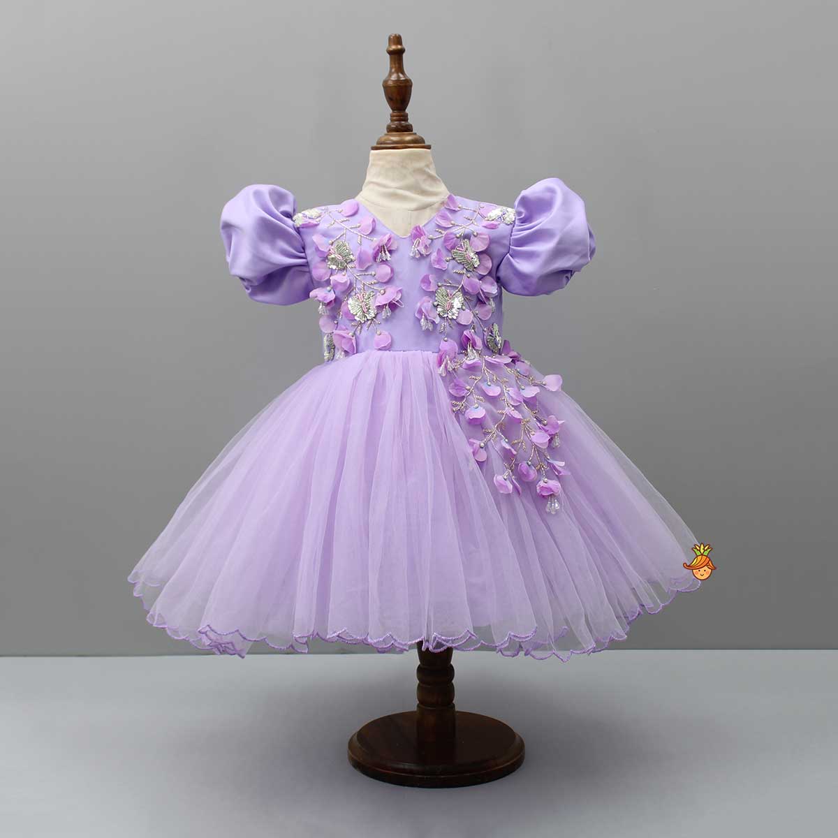 Pre Order: Embroidered Puff sleeves Purple Dress
