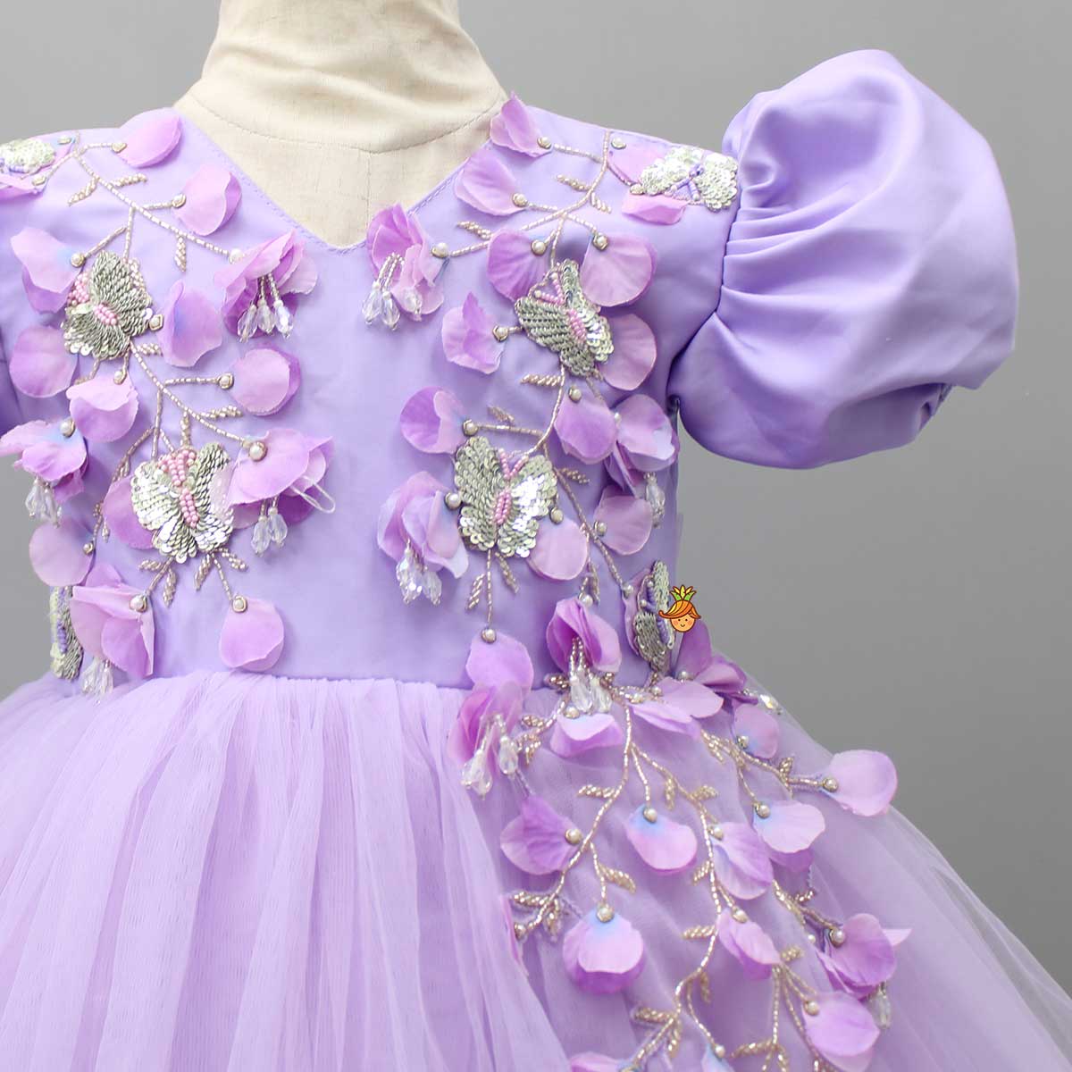Pre Order: Embroidered Puff sleeves Purple Dress