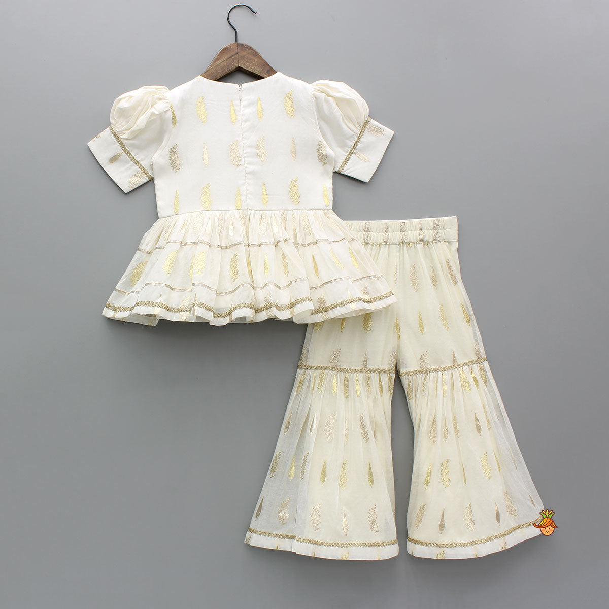 Pre Order: Chanderi Embroidered Ivory Top And Sharara With Net Dupatta