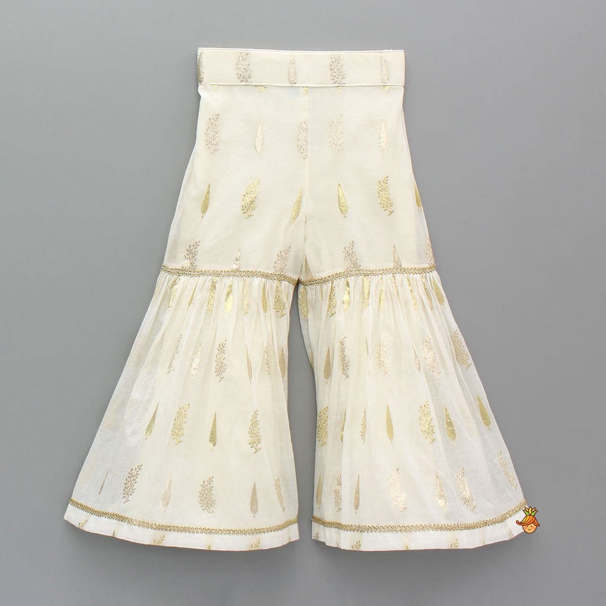 Pre Order: Chanderi Embroidered Ivory Top And Sharara With Net Dupatta