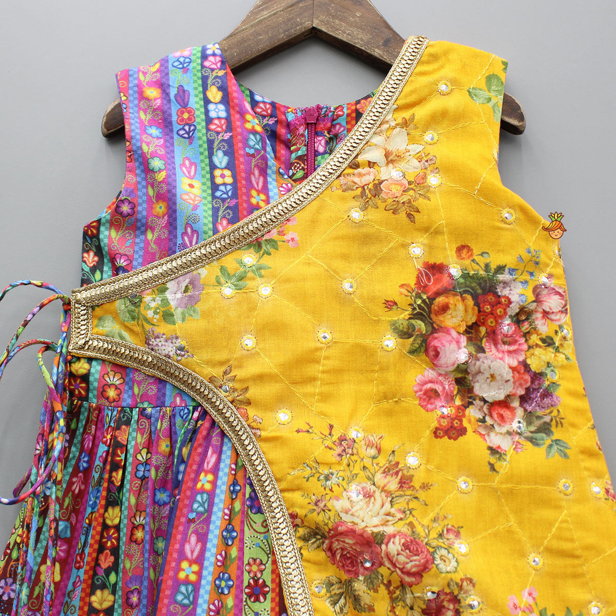 Pre Order: Faux Mirror One-Sided Flap Multicolour Ruffle Kurti