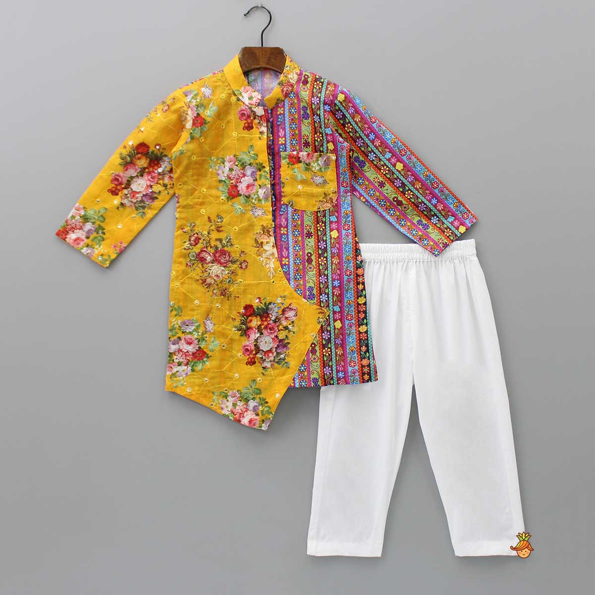 Pre Order: Multicolour Floral-Printed Stylish Kurta And Pyjama
