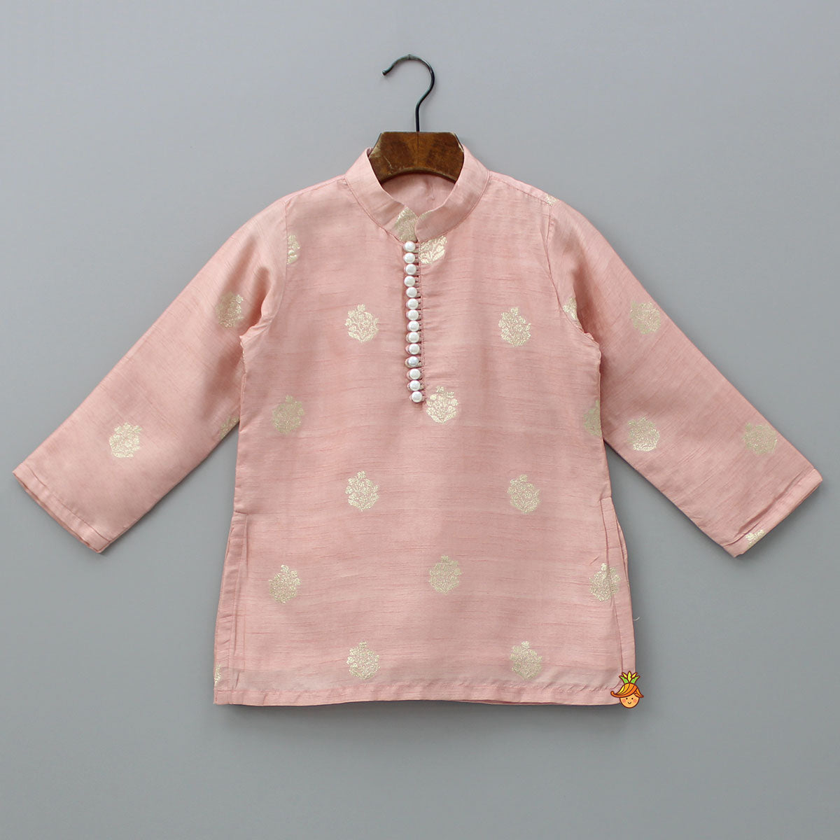 Pre Order: Peach Loop Buttons Detailed Kurta With Pyjama