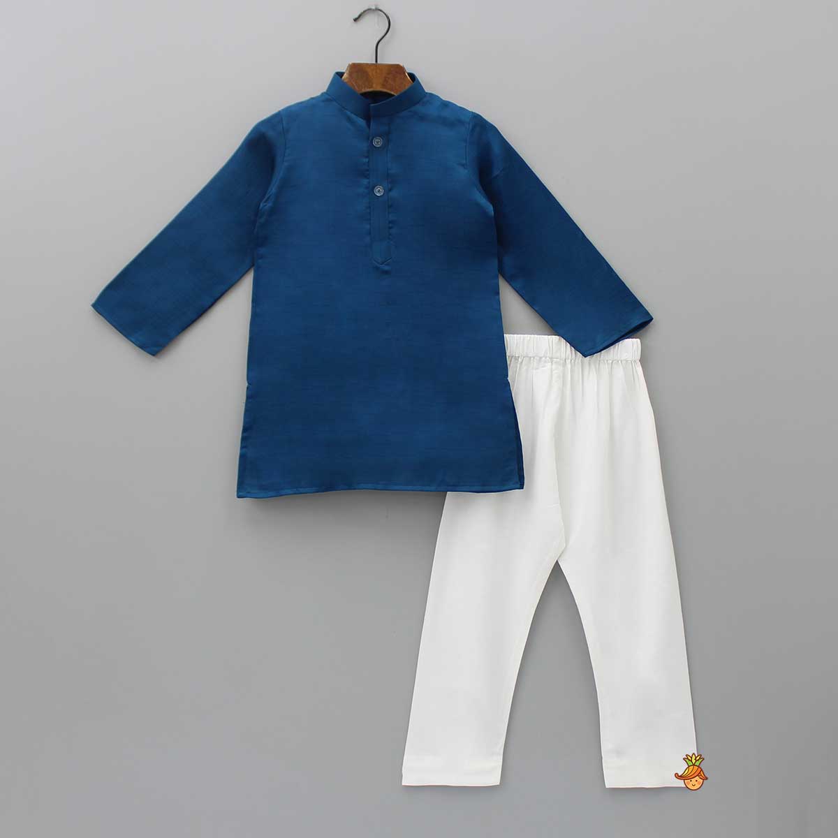 Pre Order: Blue Kurta With Bird Embroidered Green Jacket And Pyjama