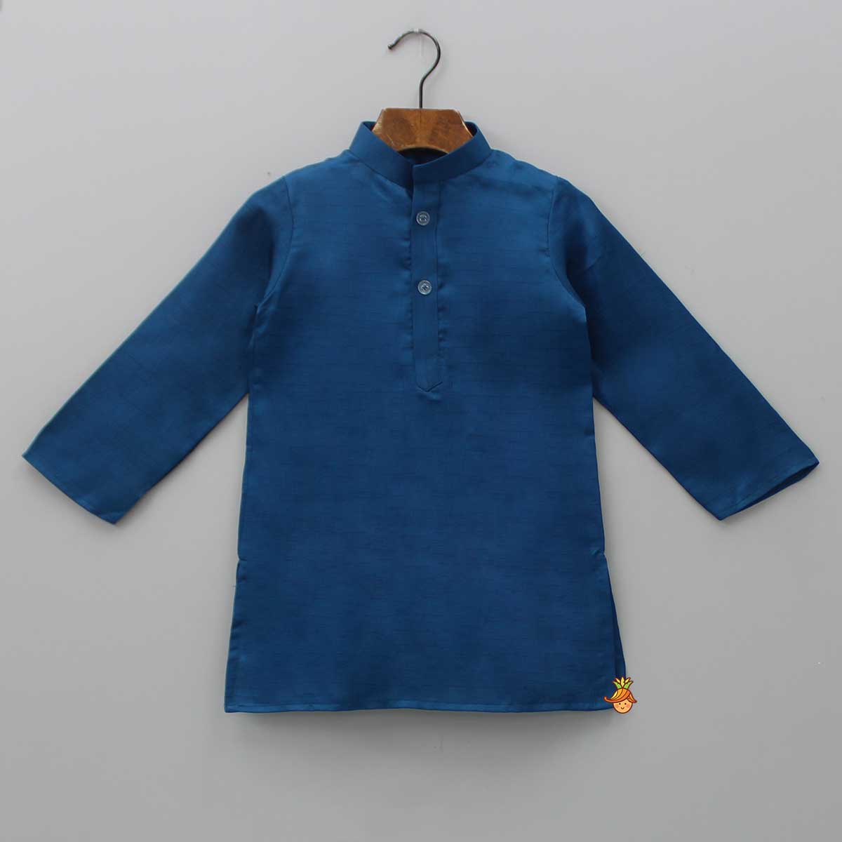 Pre Order: Blue Kurta With Bird Embroidered Green Jacket And Pyjama