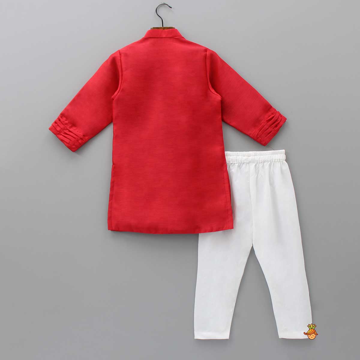 Pre Order: Chanderi Silk Red Kurta And Off White Pyjama
