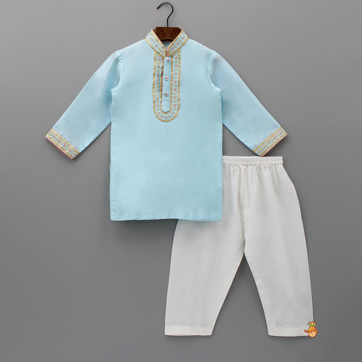 Pre Order: Gota Lace Detail Blue Kurta And Pyjama