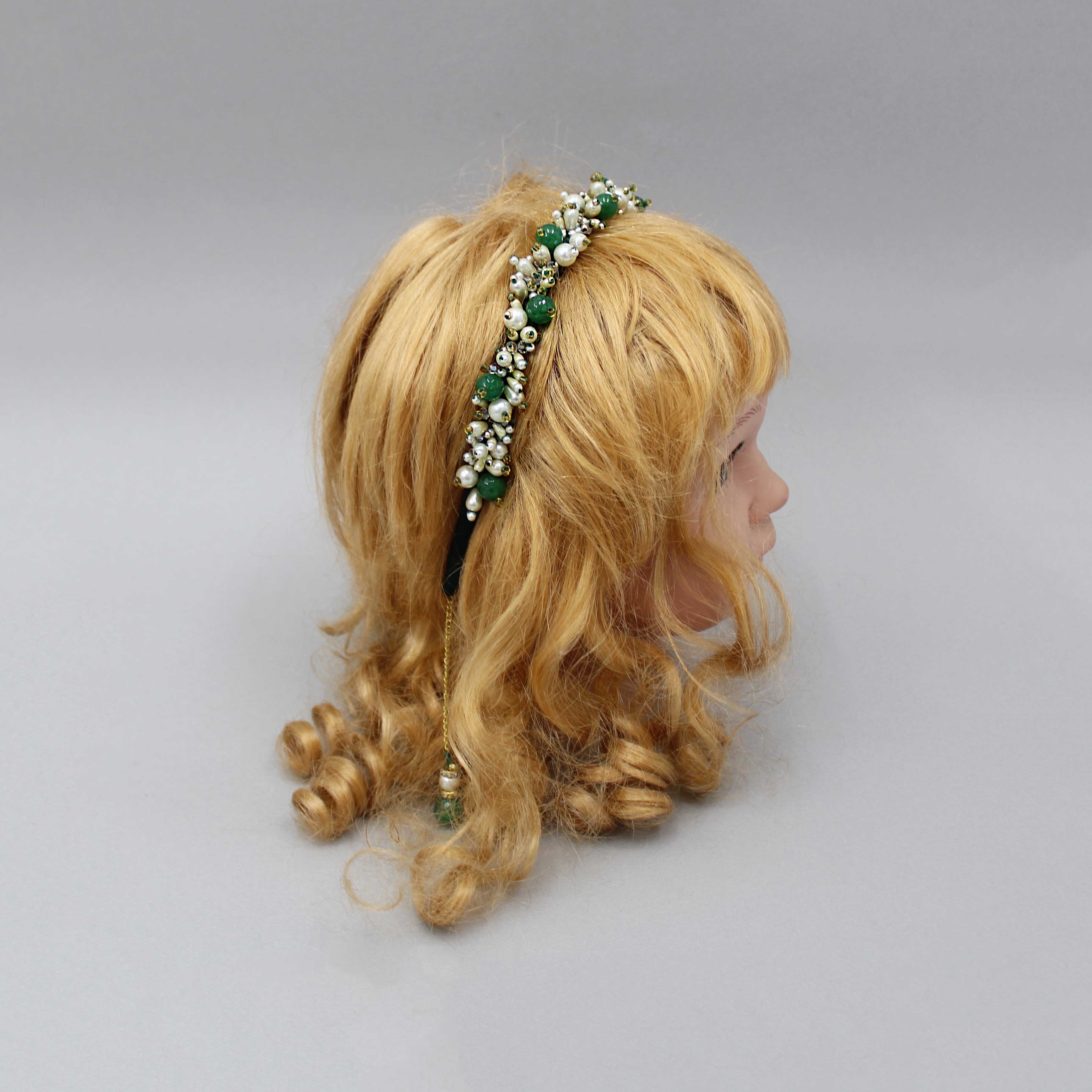 Embroidered Chain Green Hair Band