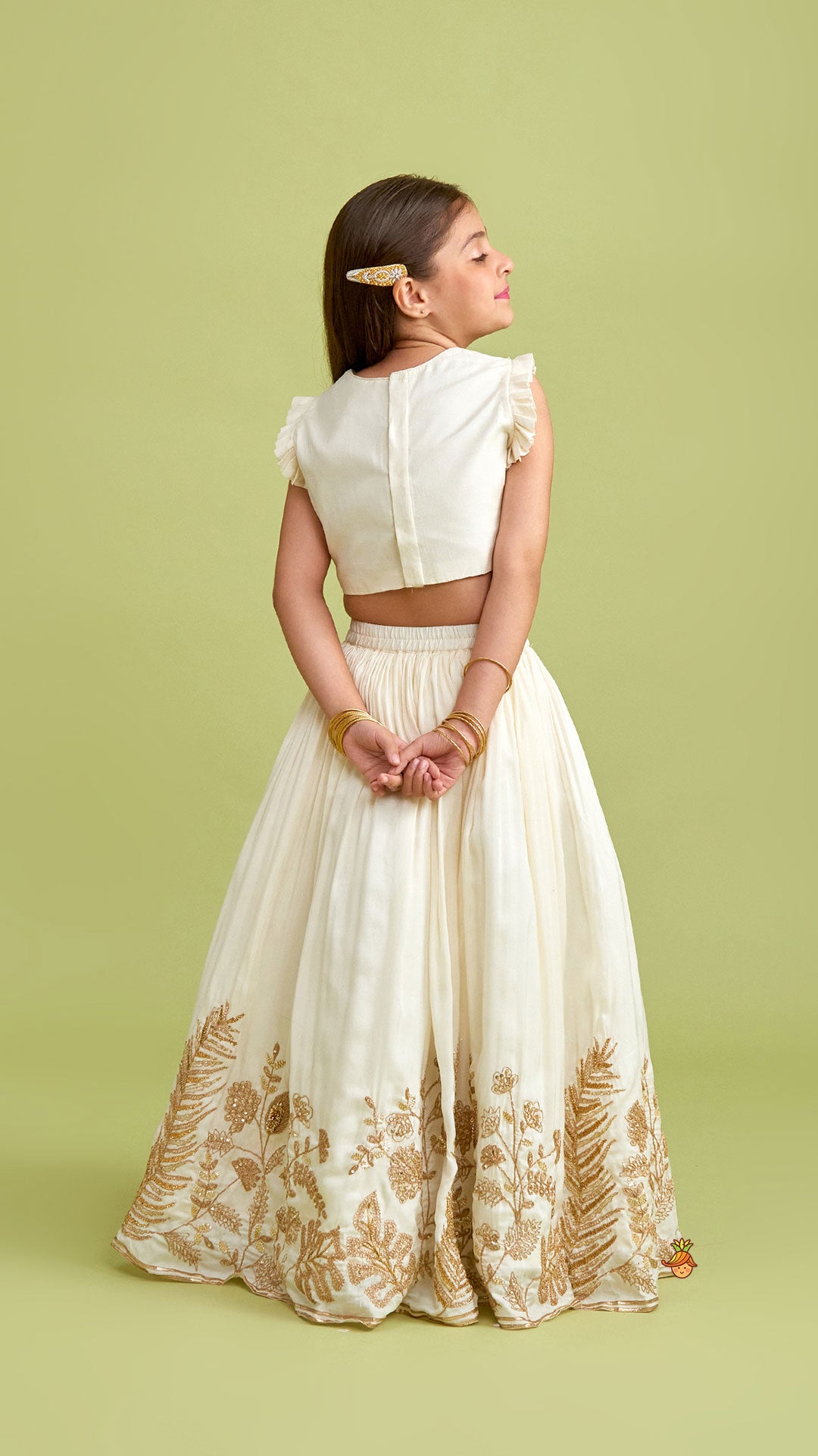 Pre Order: Embroidered Top With Gota Work Lehenga And Net Dupatta