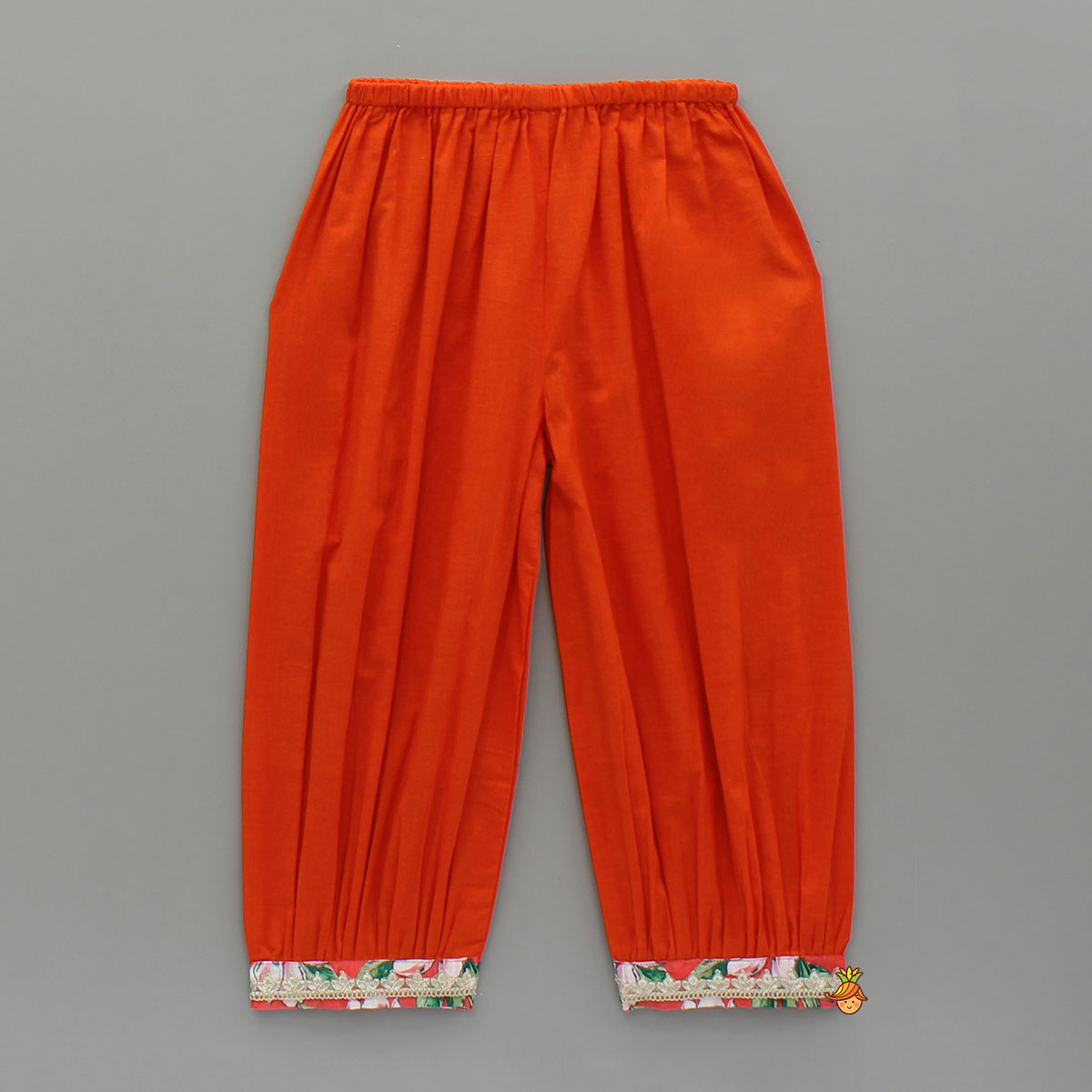 Pre Order: Embroidered Orange Kurti With Pant And Net Dupatta