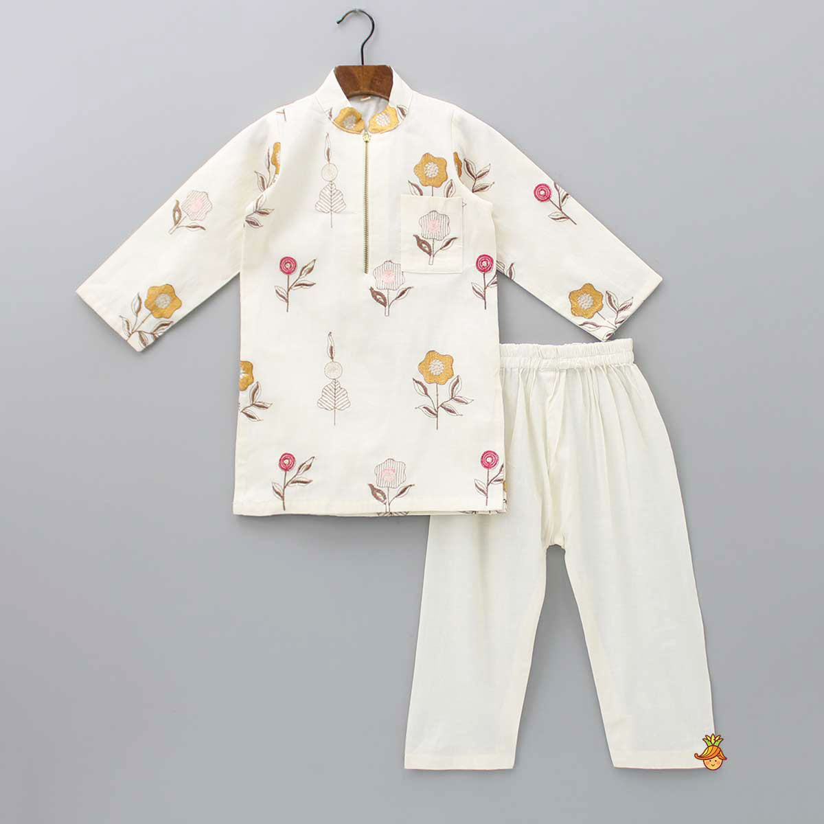 Pre Order: Floral Embroidered Kurta With Pyjama