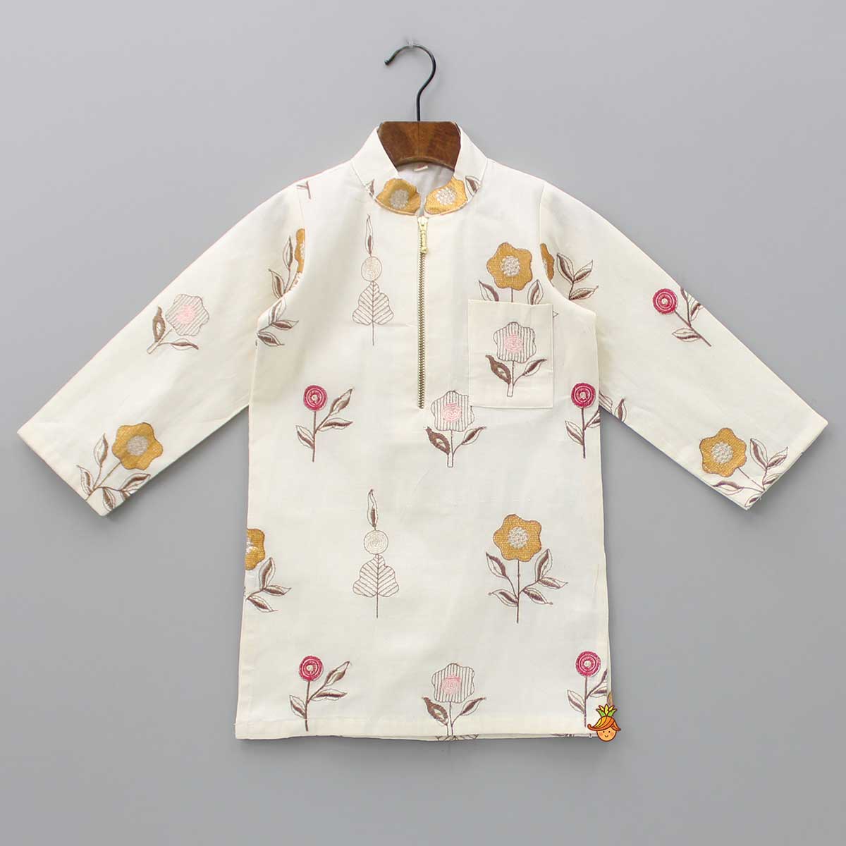 Pre Order: Floral Embroidered Kurta With Pyjama