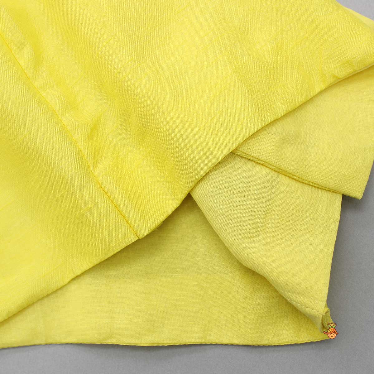 Pre Order: Animal Embroidered Angarkha Style Yellow Kurta With Lace Work Dhoti
