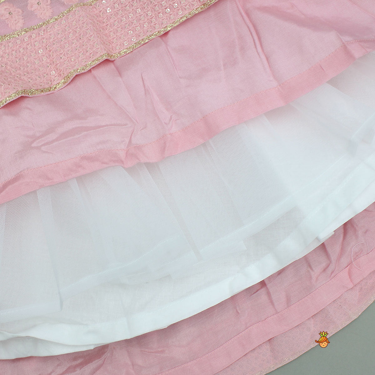 Pre Order: Embroidered Top And Lehenga With Matching Potli And Net Dupatta