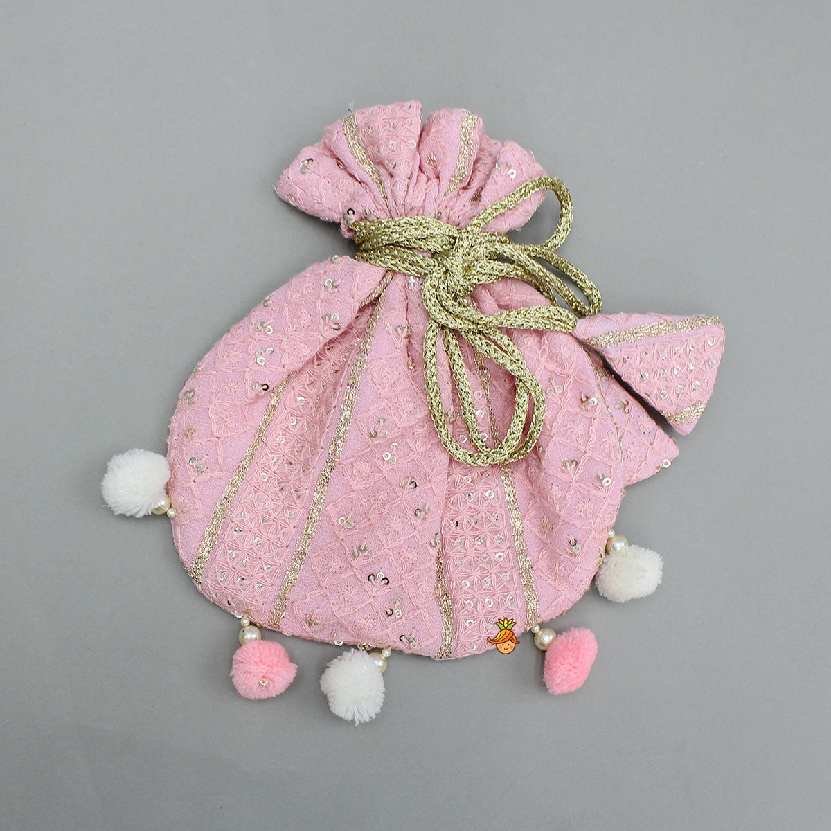 Pre Order: Embroidered Top And Lehenga With Matching Potli And Net Dupatta