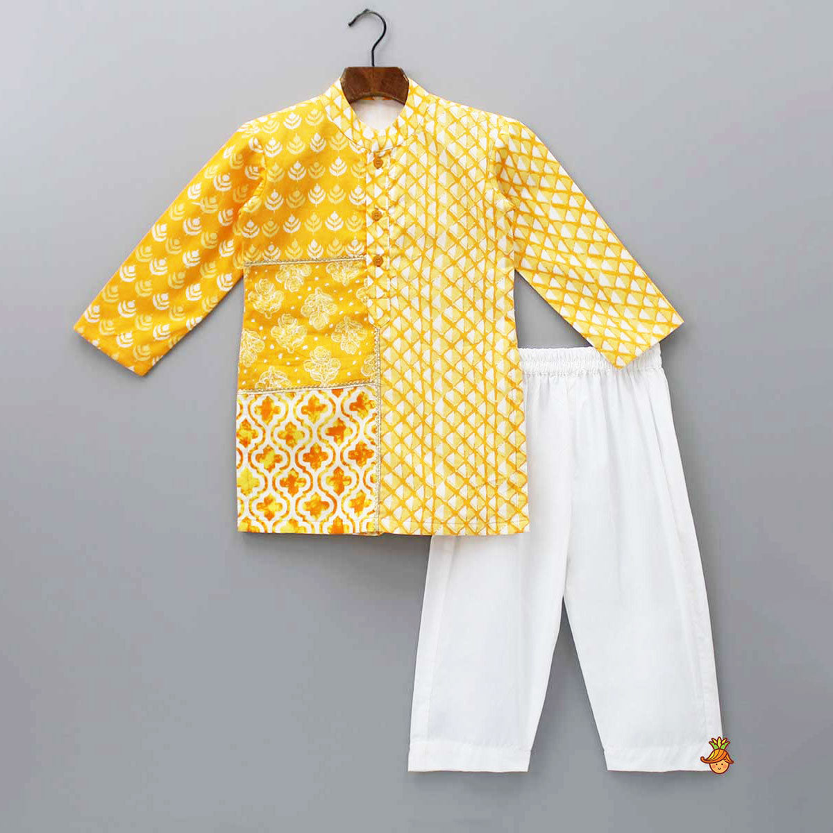 Pre Order: Printed Mustard Kurta And Pyjama