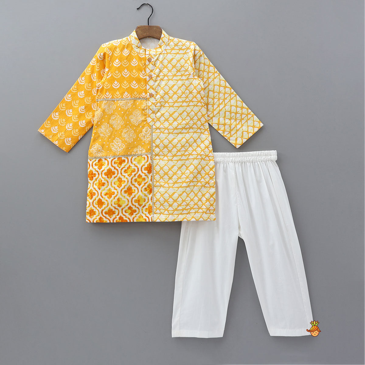Pre Order: Printed Mustard Kurta And Pyjama