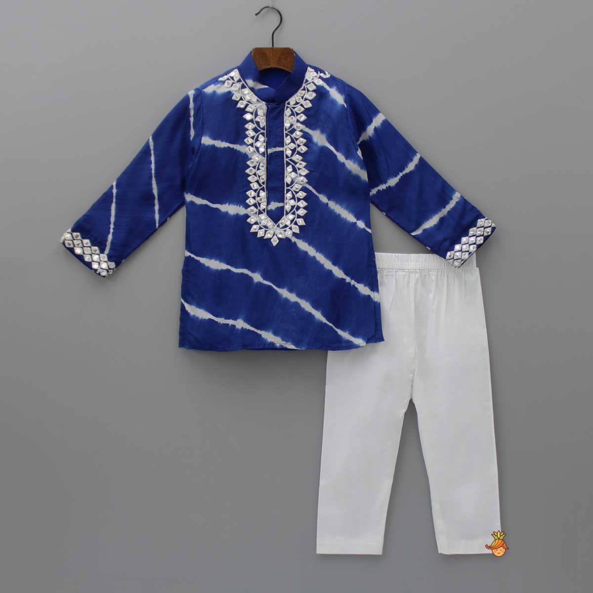 Pre Order: Blue Lehariya Striped Kurta With White Pyjama